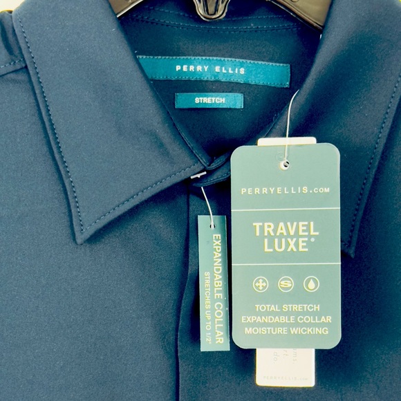 Perry Ellis Blue Travel Luxe Total Stretch Untucked Slim Fit Wicking Shi… - Picture 4 of 8
